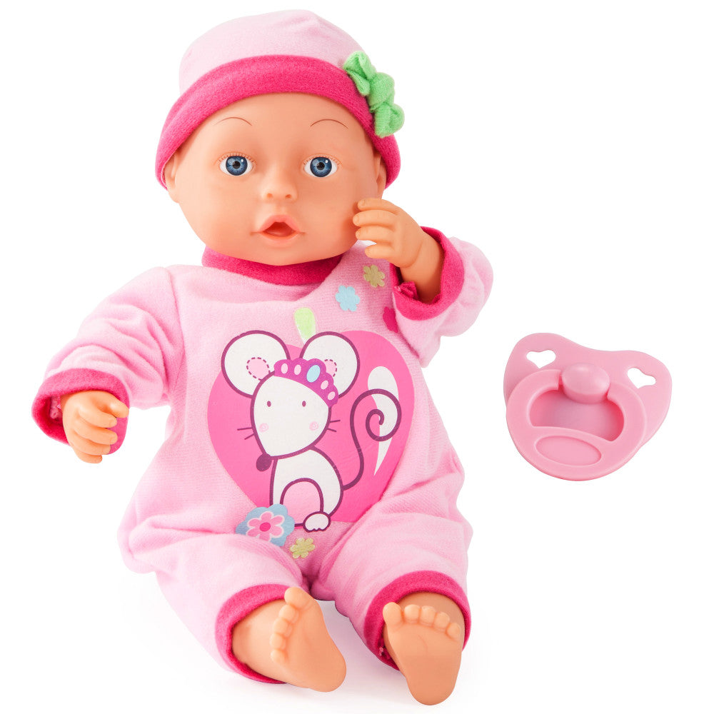 Bayer Design 13 inch First Words Baby Doll with Pink Mouse Outfit - Interactive Talking Toy for Toddlers & Kids | Perfect for Pretend Play, Learning First Words, and Cuddling