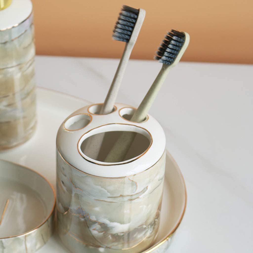 6-Piece Ceramic Bathroom Accessories Set - Soap Dispenser, Soap Dish, Mouthwash Cup & Toothbrush Holder | Modern Toiletries Organizer for Bathroom Counter, Vanity & Guest Bath Decor