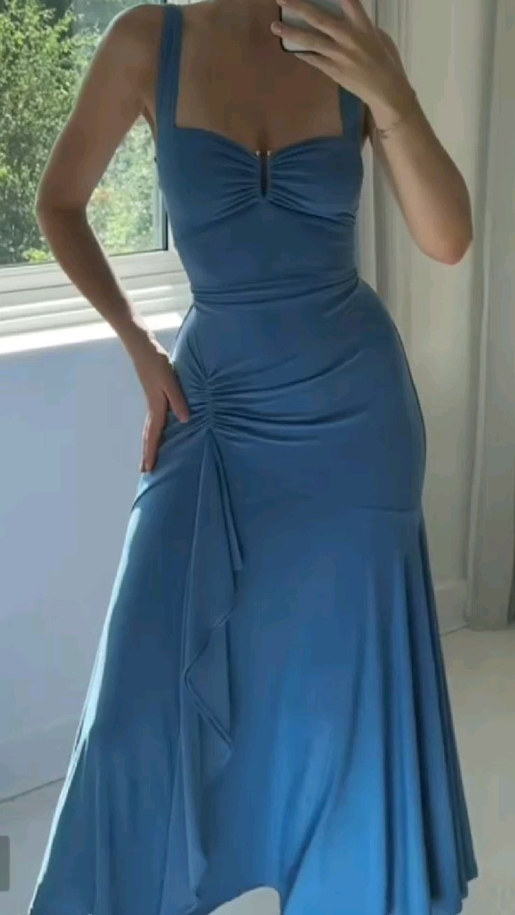 Elegant Blue Mermaid Ruffle Prom Dress for Women - Formal Evening Gown with Sequin Details (Style J6638) | Perfect for Homecoming, Quinceañera, Wedding Guest & Special Occasions