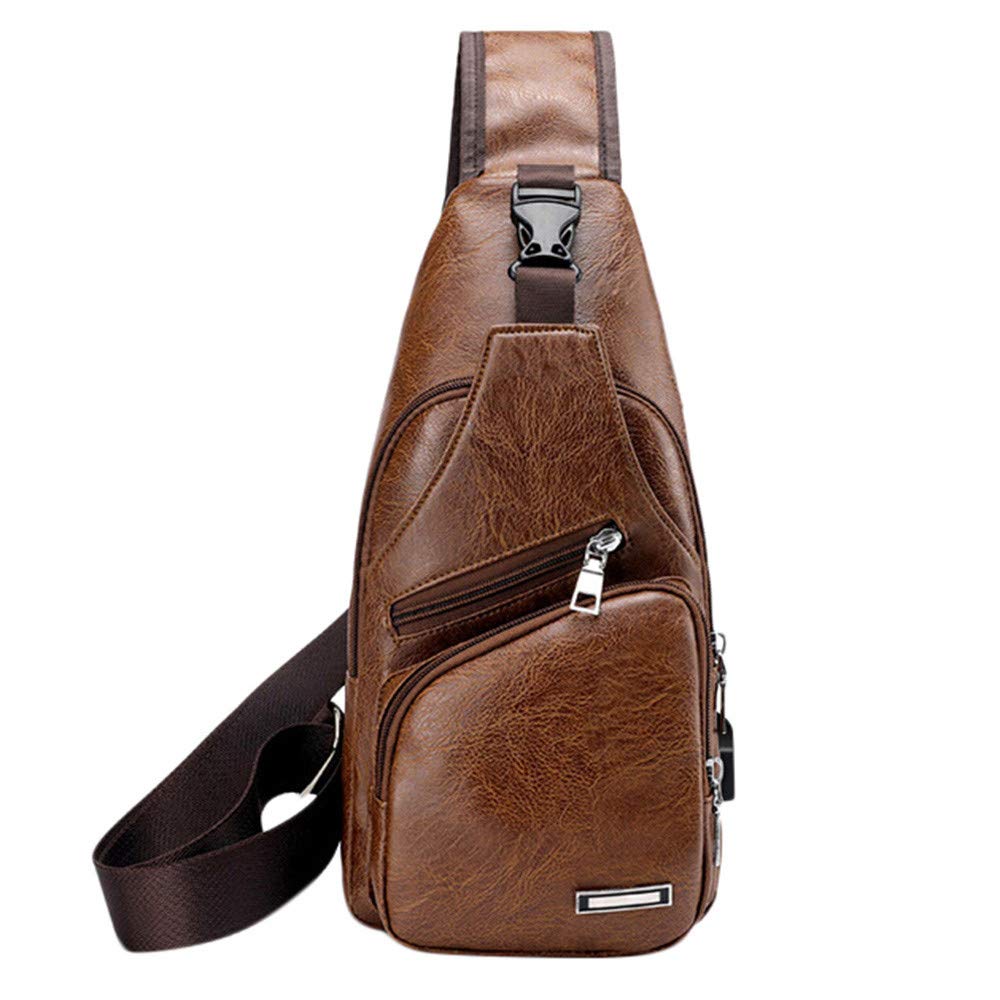Men's USB Charging Shoulder Bag - Outdoor Sports & Travel (Brown)