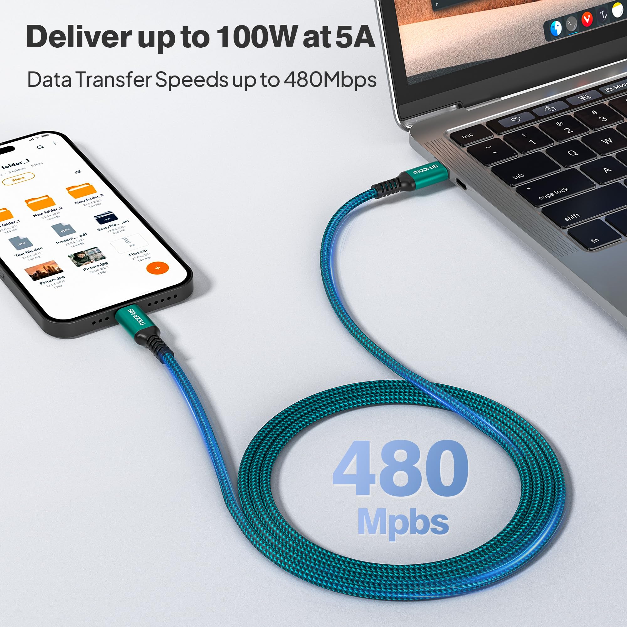 Elebase 100W USB C to USB C Fast Charging Cable 3-Pack (3.3ft/6.6ft/10ft) - PD Charger Cord for iPhone 16/15 Pro Max, MacBook, iPad Air/Mini, Kindle Fire HD - Perfect for Home, Office & Car Charging