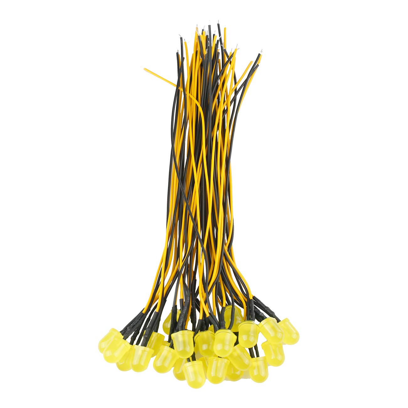 50pcs 12V 10mm Yellow LED Lights - Pre-Wired 7.9 Inch DC 12v LED Bulbs with Diffused Colored Lens - Bright Small LED Lamps for DIY Electronics, Automotive Lighting, and Home Decoration Projects