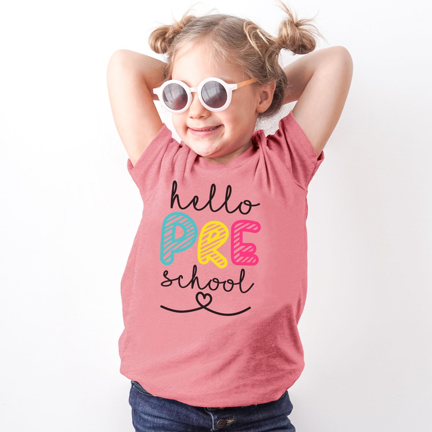 Olive Loves Apple Hello Preschool First Day of School T-Shirt - Cute Back to School Gift for Kids & Toddlers - Perfect for Preschool Graduation, Class Photos & School Events