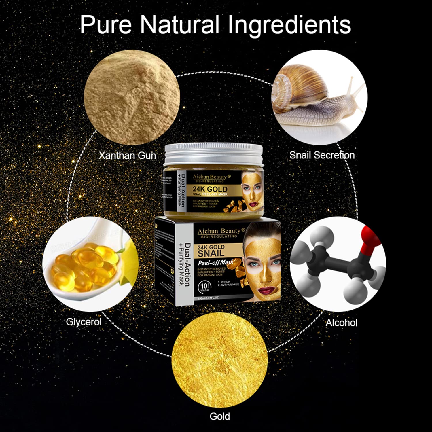 24K Gold Snail Peel-Off Mask - Deep Purifying, Anti-Wrinkle & Skin Repair Treatment (150ml/5.07FL.OZ) | Hydrating Face Mask for Glowing Skin | Perfect for Spa Night, Self-Care Routine & Gift Giving