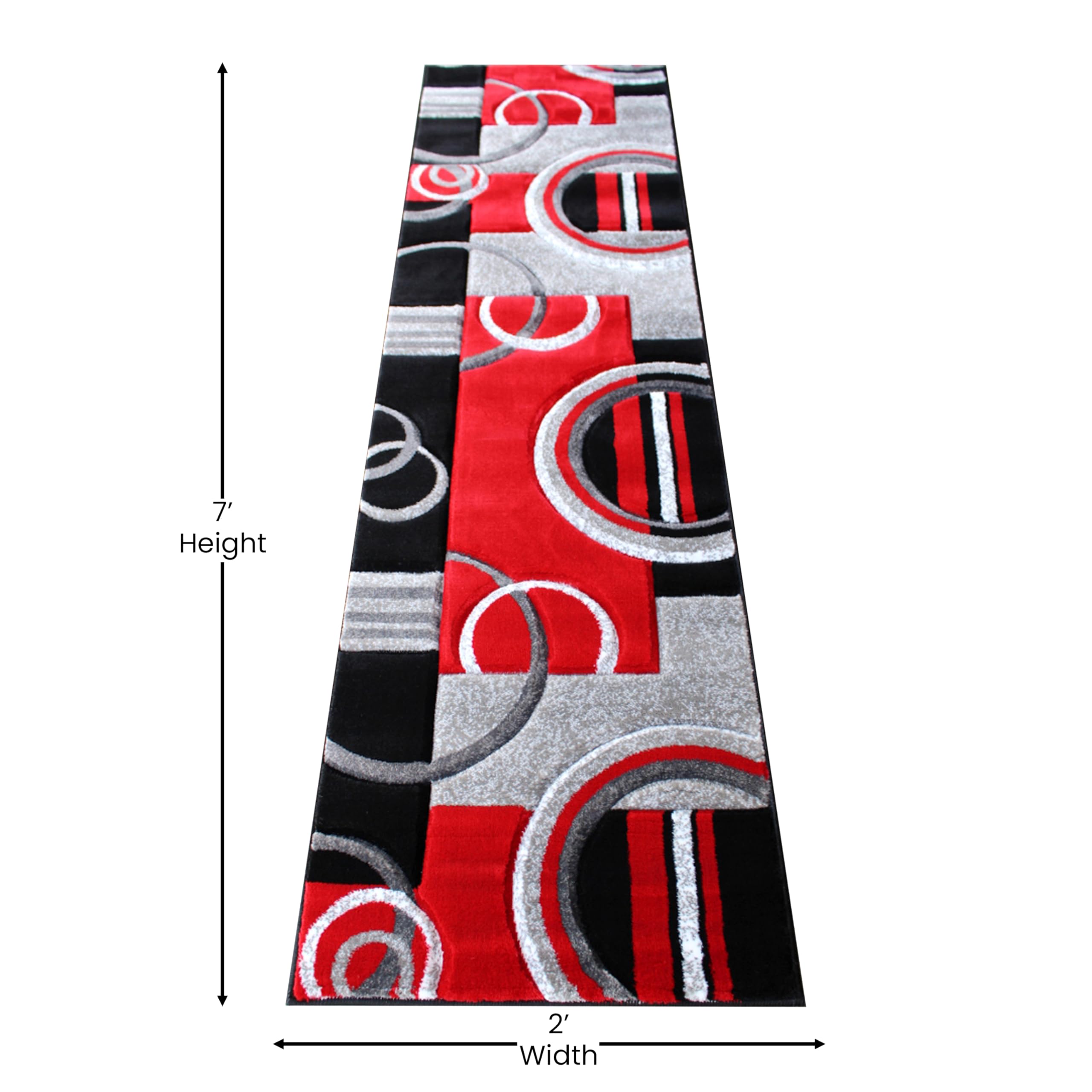 EMMA + OLIVER Modern Geometric Red Accent Rug 2x7 ft - 3D Sculpted Design with Jute Backing - Stain & Moisture Resistant - Easy to Clean - Perfect for Living Room, Bedroom or Office Decor