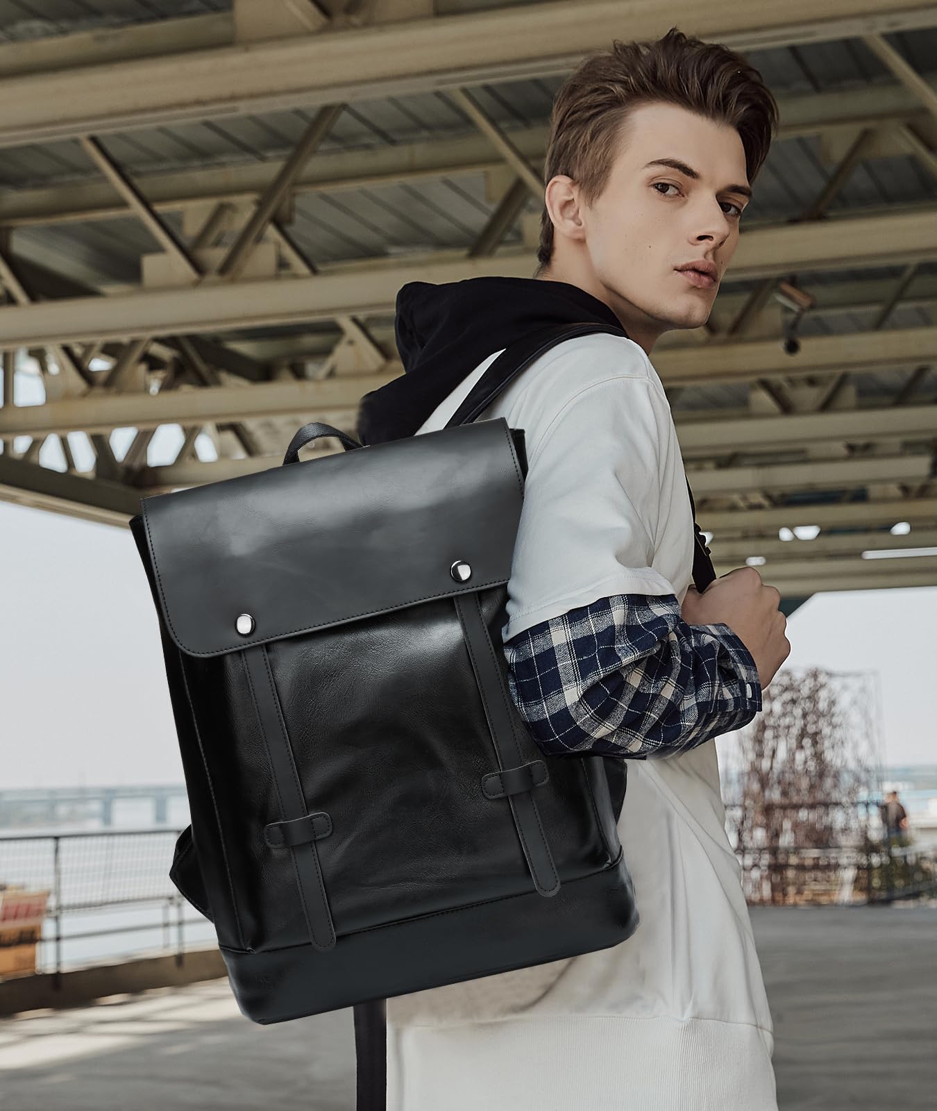 Premium Waterproof Leather Laptop Backpack for Men - Fits 14