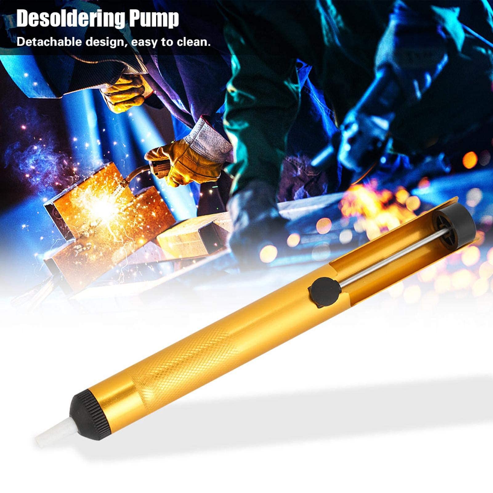 3Pcs Manual Desoldering Pump - Solder Suction Tool with Gold Aluminum Tip for Electronics Repair, PCB Soldering & DIY Projects