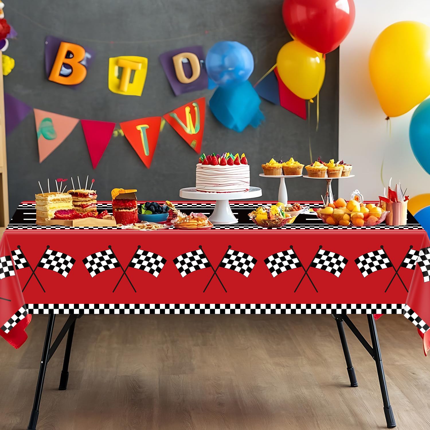 4Pcs Racing Car Tablecloths - 51x86 Inch Road Design Table Cover for Car Themed Birthday Parties, Race Car Decorations & Kids Party Supplies | Perfect for Birthday Decor, Baby Showers, and Themed Events