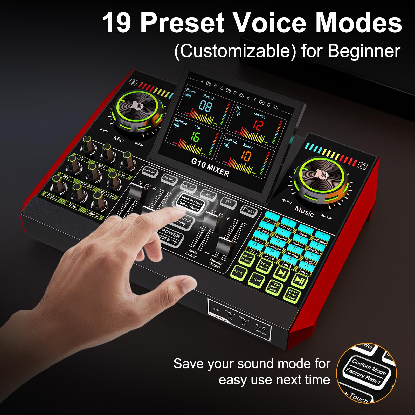 Professional Audio Mixer for PC & Phone - Live Streaming, Gaming, Singing - Compatible with 3.5mm/XLR Dynamic & 48V Microphones - DJ Mixer Effects, Voice Changer, Denoise & One-Click Mute - Perfect for Podcasting, YouTube Streaming & Home Studio Recording
