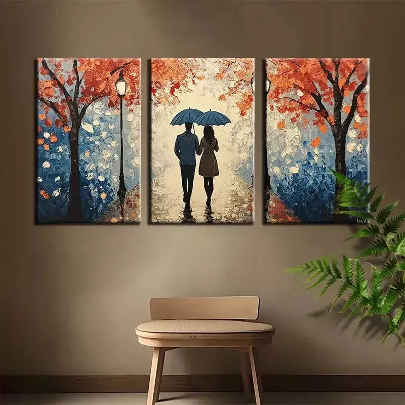 3Pcs Romantic Rainy Day Scene Wall Art Set - Modern Brown Tree Canvas Framed 50x70cm - High Quality Print 100% Australian Made - Ready to Hang - Perfect for Living Room, Bedroom & Office Decor