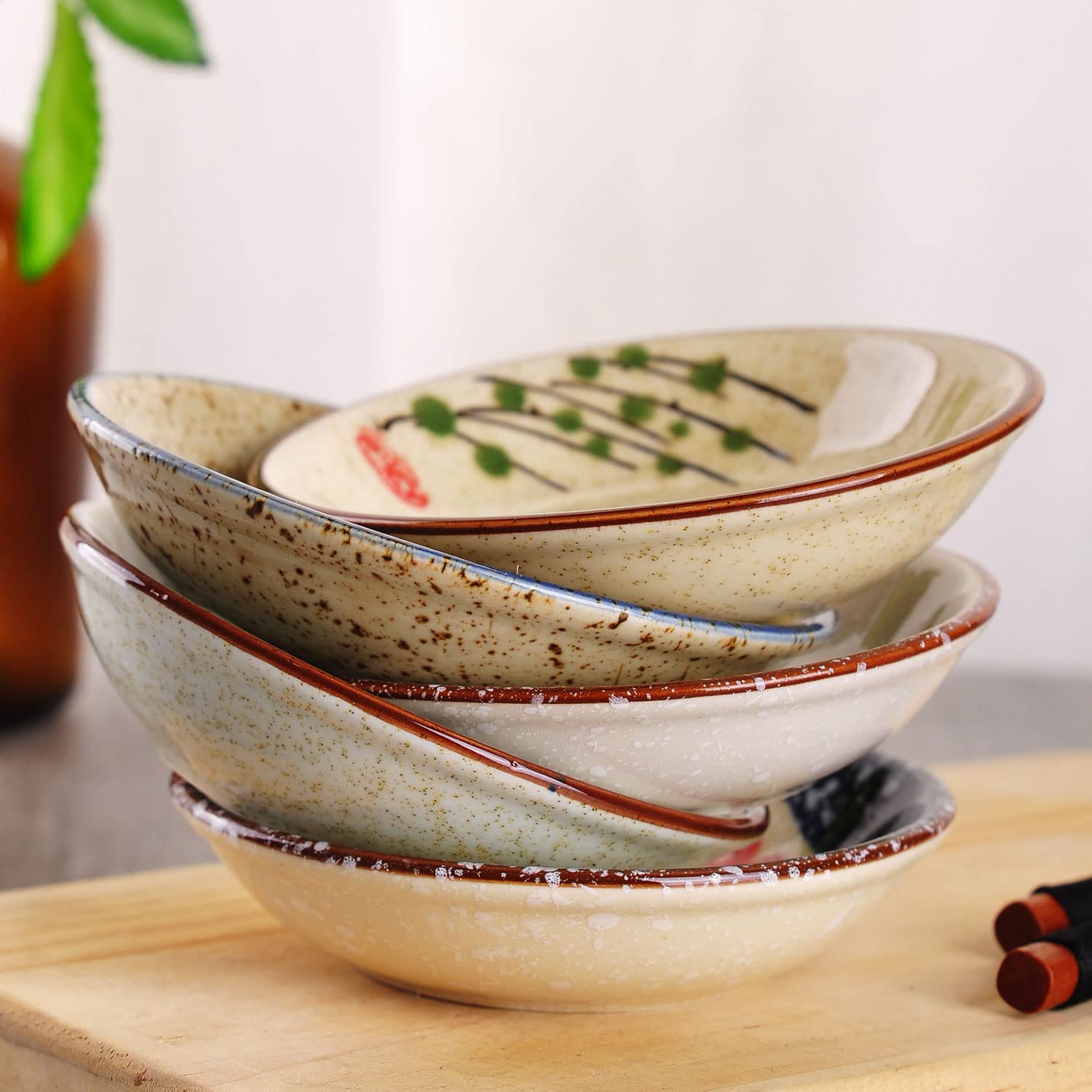 Japanese Retro Porcelain Side Dish Set - 5 Ceramic Bowls for Soy Sauce, Dipping & Seasoning | Perfect for Sushi, Ramen & Asian Dining Decor