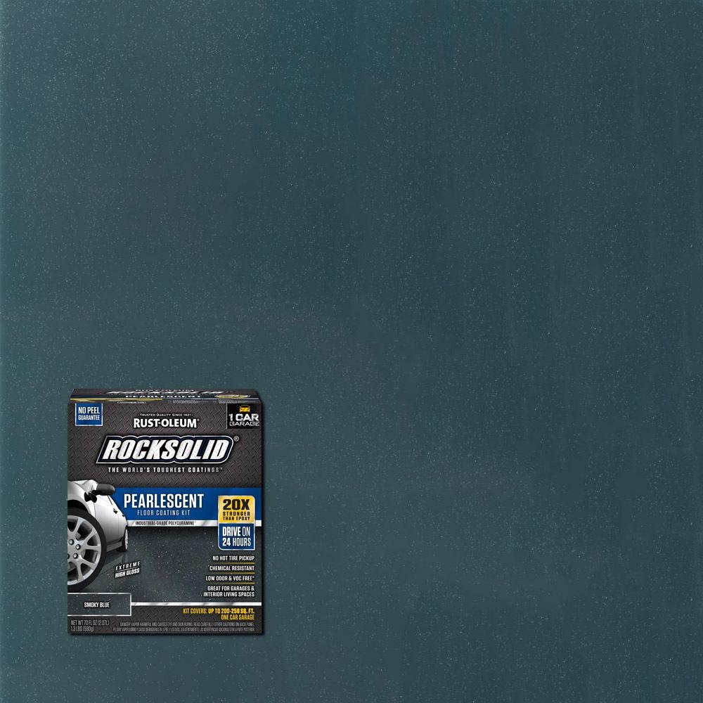 Rust-Oleum 306328 RockSolid Pearlescent 1 Car Garage Floor Coating Kit - Smoky Blue | Durable Epoxy Paint for Concrete Floors | DIY Home Garage, Workshop & Basement Floor Protection