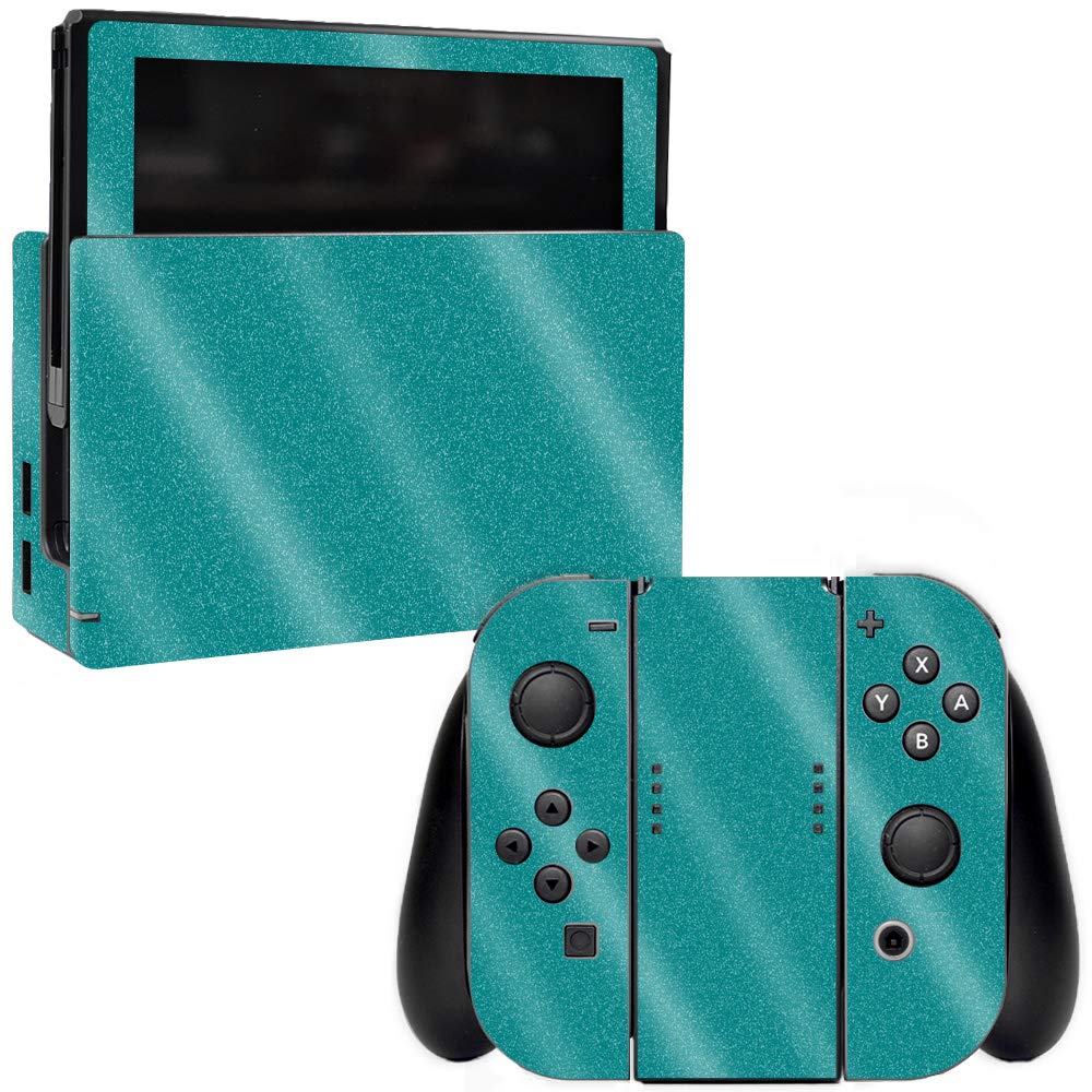MightySkins Glossy Glitter Skin Cover for Nintendo Switch - Teal Blue | Protective Vinyl Decal Wrap with Durable High-Gloss Finish | Easy to Apply, Remove & Reusable | Made in USA | Perfect for Gaming Protection & Customization