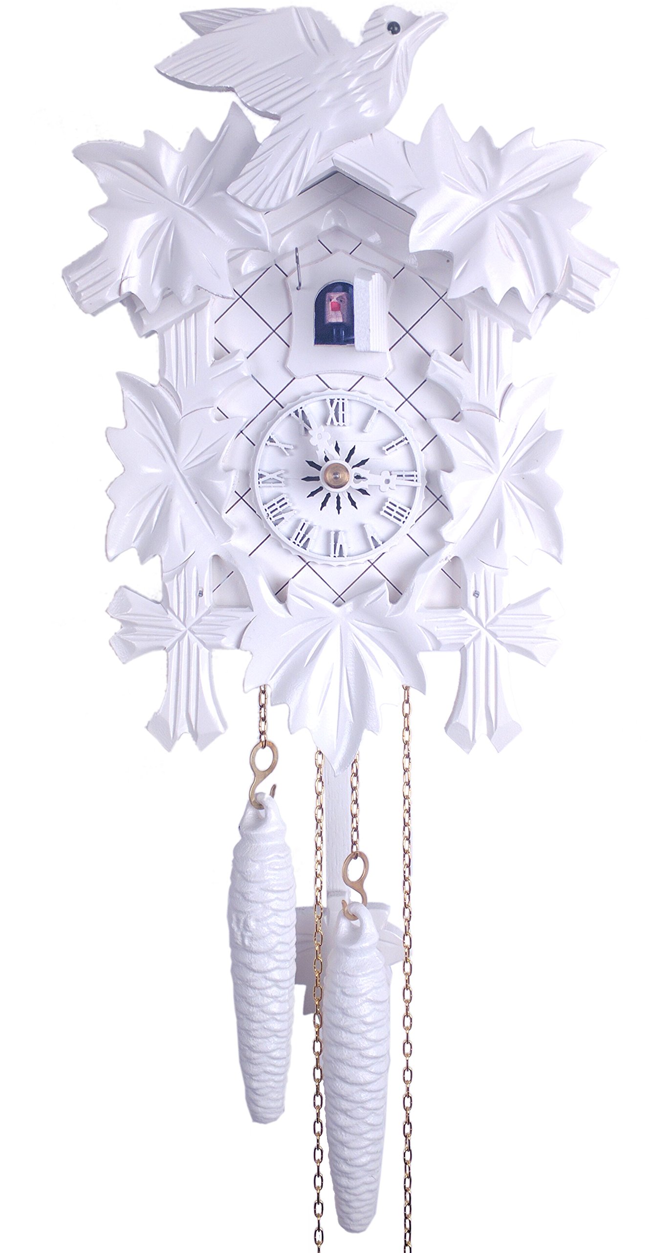 Handcrafted White Day Cuckoo Clock with Five Wooden Leaves & Singing Bird - Perfect for Home Decor, Wall Clock & Gift for Christmas, Birthday