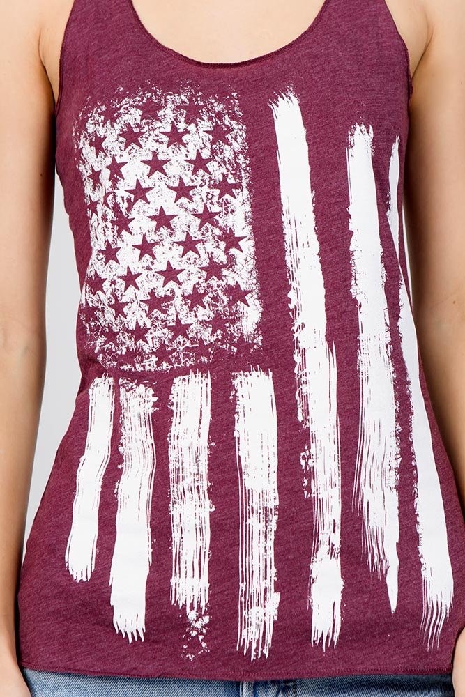 Women's USA Flag Racerback Tank Top - Patriotic Distressed Style for Summer Outfits