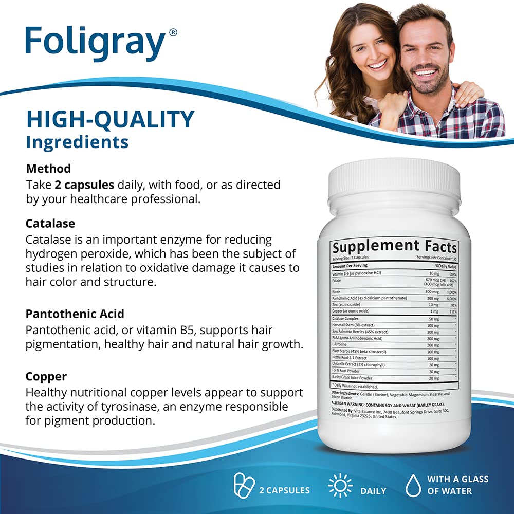 Hair Growth Vitamins with Catalase, Copper & Biotin - Natural Hair Pigmentation Support for Thicker, Healthier Hair - 60 Capsules for Men & Women - Perfect for Hair Loss Prevention & Daily Hair Care Routine