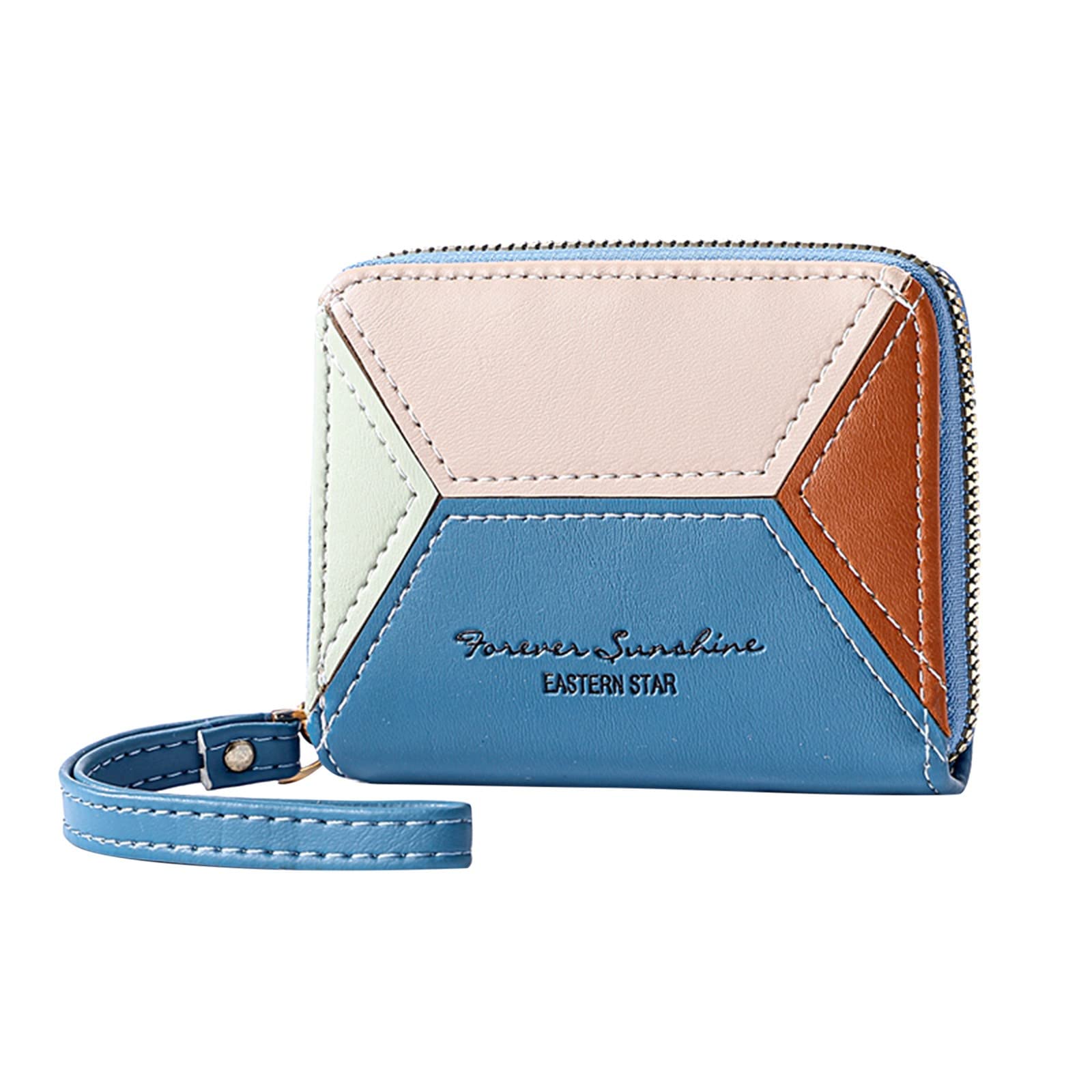 Fashion Women's Zipper Coin Purse - Slim RFID Blocking Wallet with Multiple Card Slots & ID Window, Solid Color Clutch Bag (Blue) | Perfect for Everyday Use, Travel, and Gift Giving