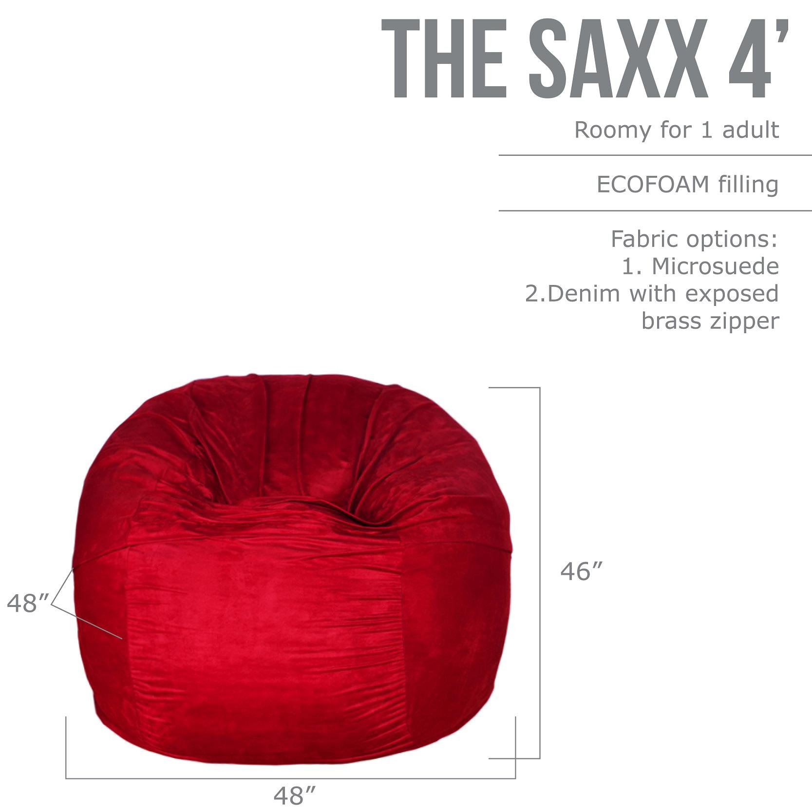 Jaxx Classic Saxx 4 ft Black Microsuede Bean Bag Chair - Ultra Soft & Comfortable for Living Room, Bedroom, Game Room & Dorm Decor