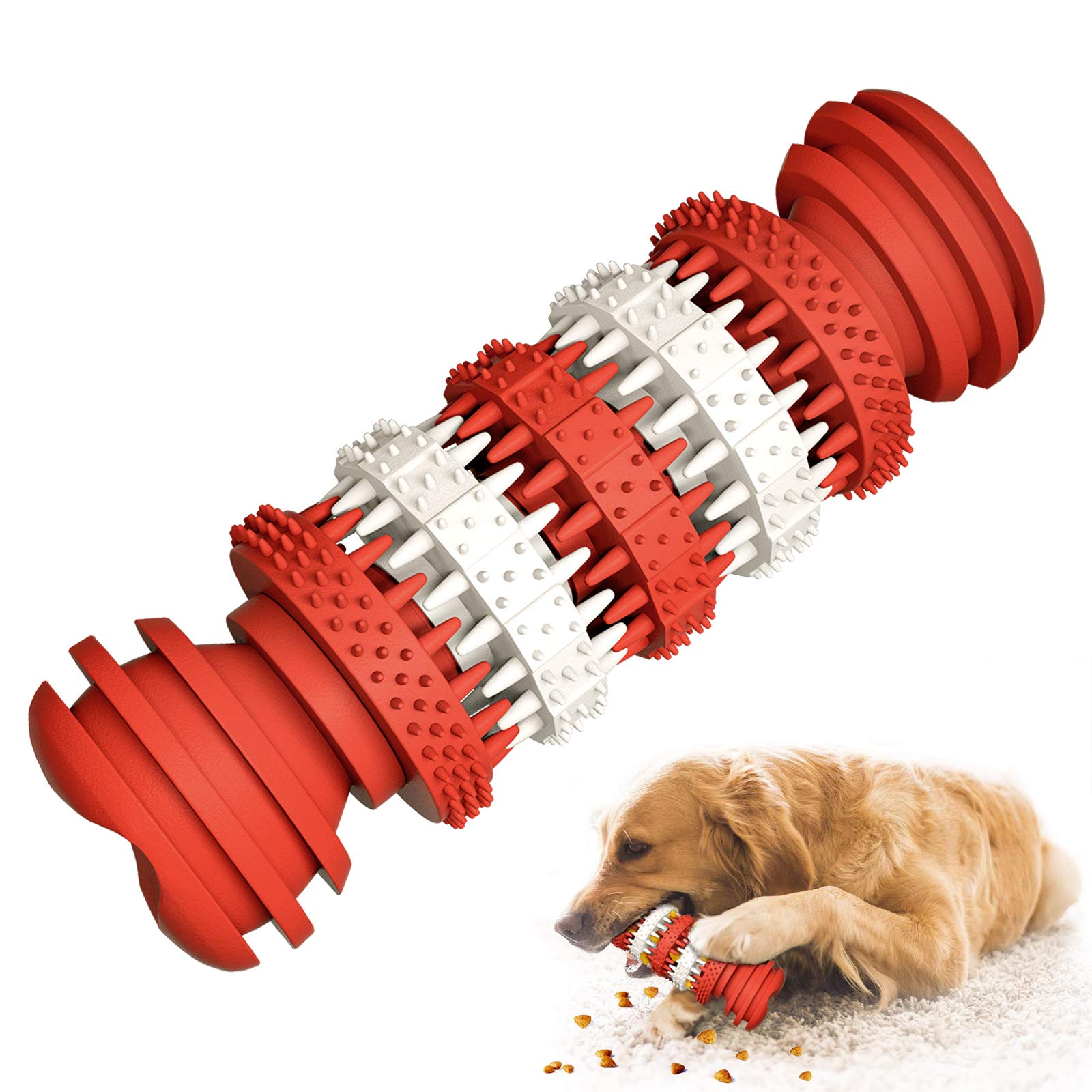 Durable Natural Rubber Dog Chew Toys for Aggressive Chewers - Tough Dental Care Teeth Cleaning Chew Toy for Medium & Large Dogs (Red) - Perfect for Teething Puppies & Strong Chewers at Home or Outdoor Play