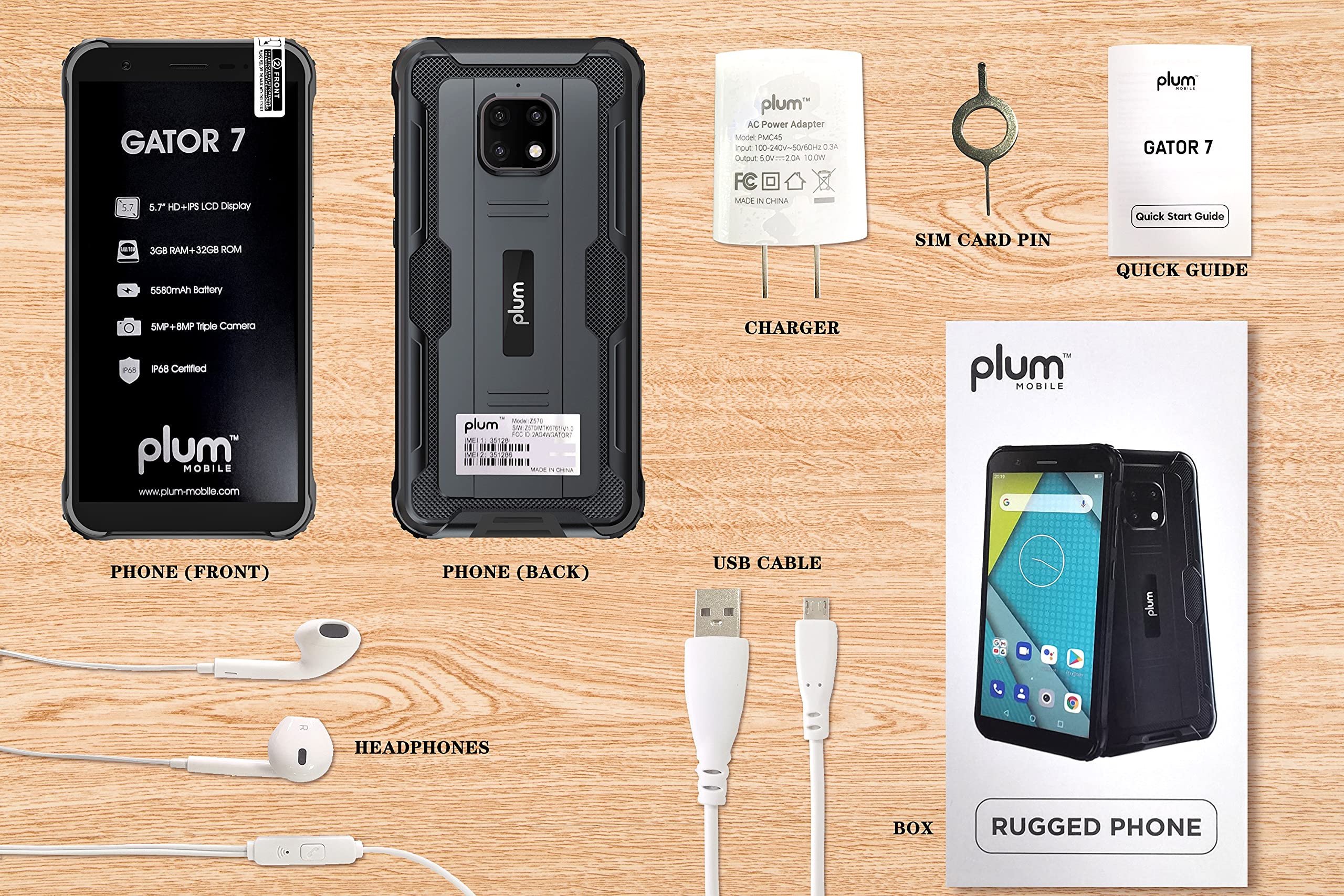 Plum Gator 7 4G VoLTE Unlocked Rugged Smartphone - Military Grade IP69 Waterproof, Shockproof with 5580mAh Battery (Black) - Perfect for Outdoor Adventures, Construction Sites & Extreme Conditions
