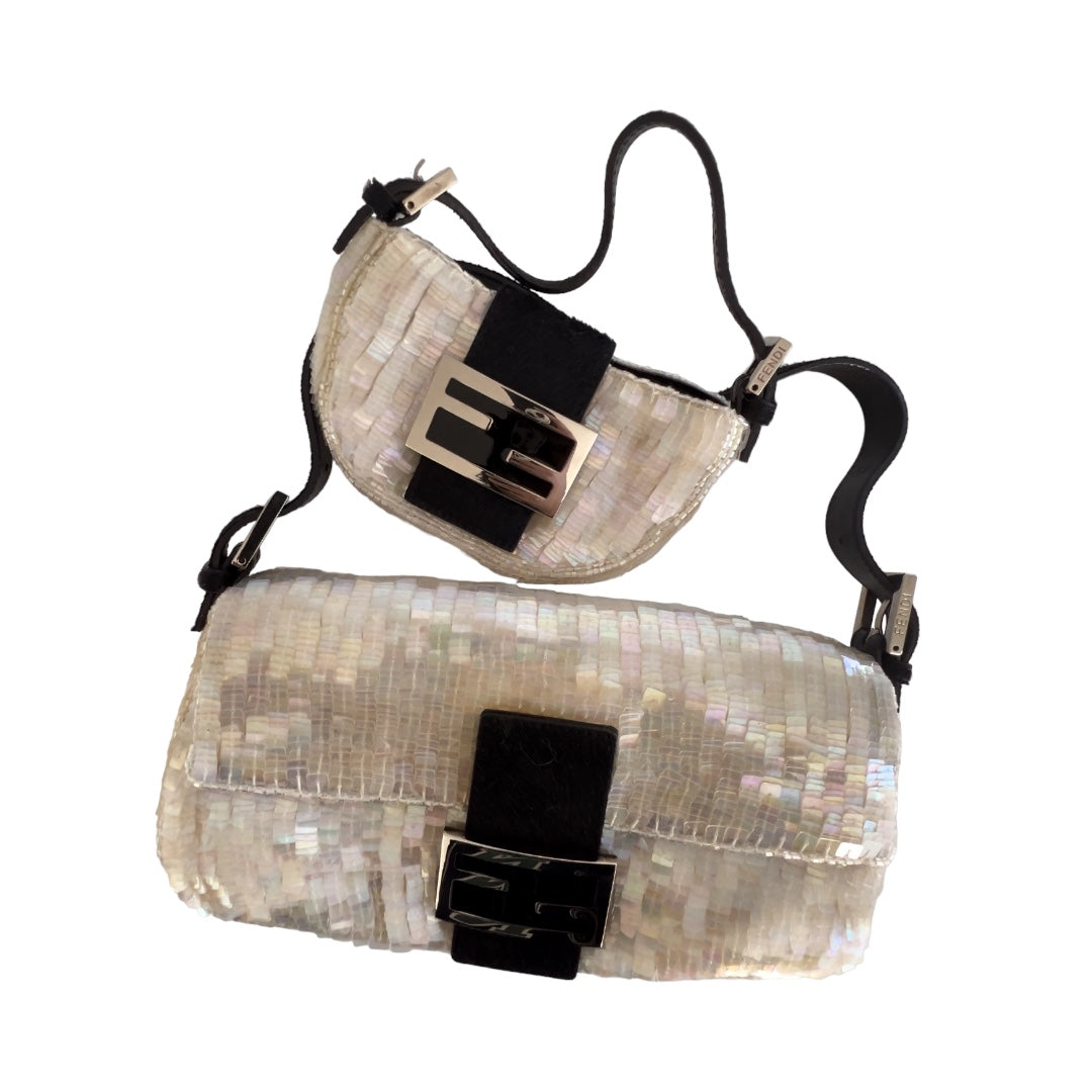 Fendi Pearl Sequin Baguette & Croissant Bag Set - Luxury Designer Handbag for Women, Evening Party, Wedding & Special Occasions