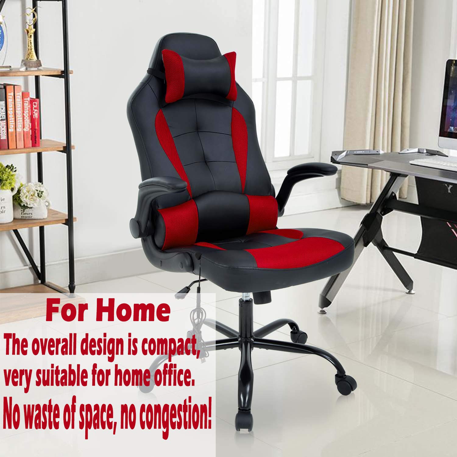 Premium Racing Style Gaming Chair - High Back Ergonomic Office Chair with Adjustable Height, PU Leather, Lumbar Support & Headrest - Perfect for Computer Desk, Gaming Setup & Home Office (Red)