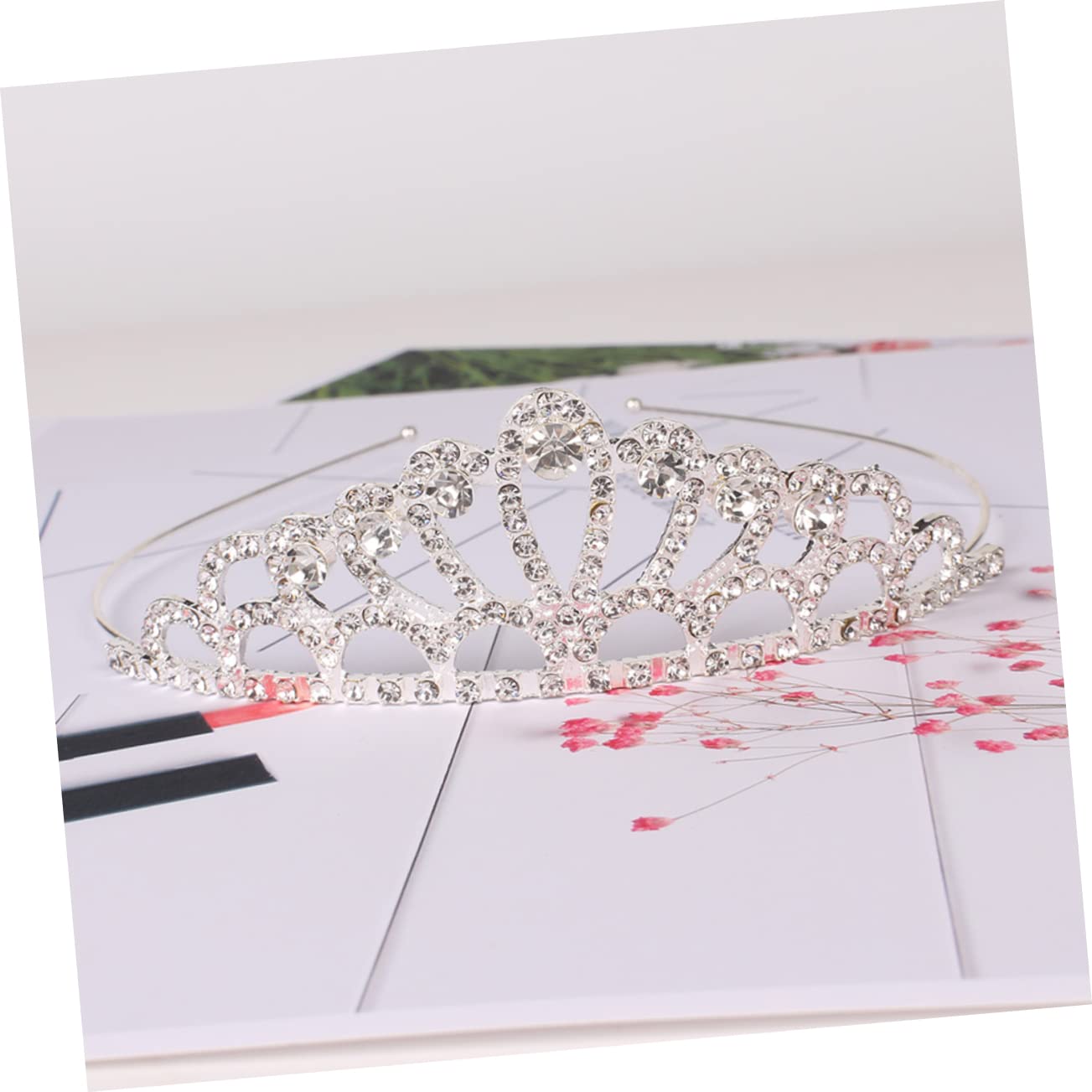 Beaupretty 3-Piece Kids Hair Crown Set - Princess Bridal Tiara with Peach Heart Design, Diamond Hair Jewelry & Headband for Girls (White) | Perfect for Weddings, Birthday Parties & Photo Shoots