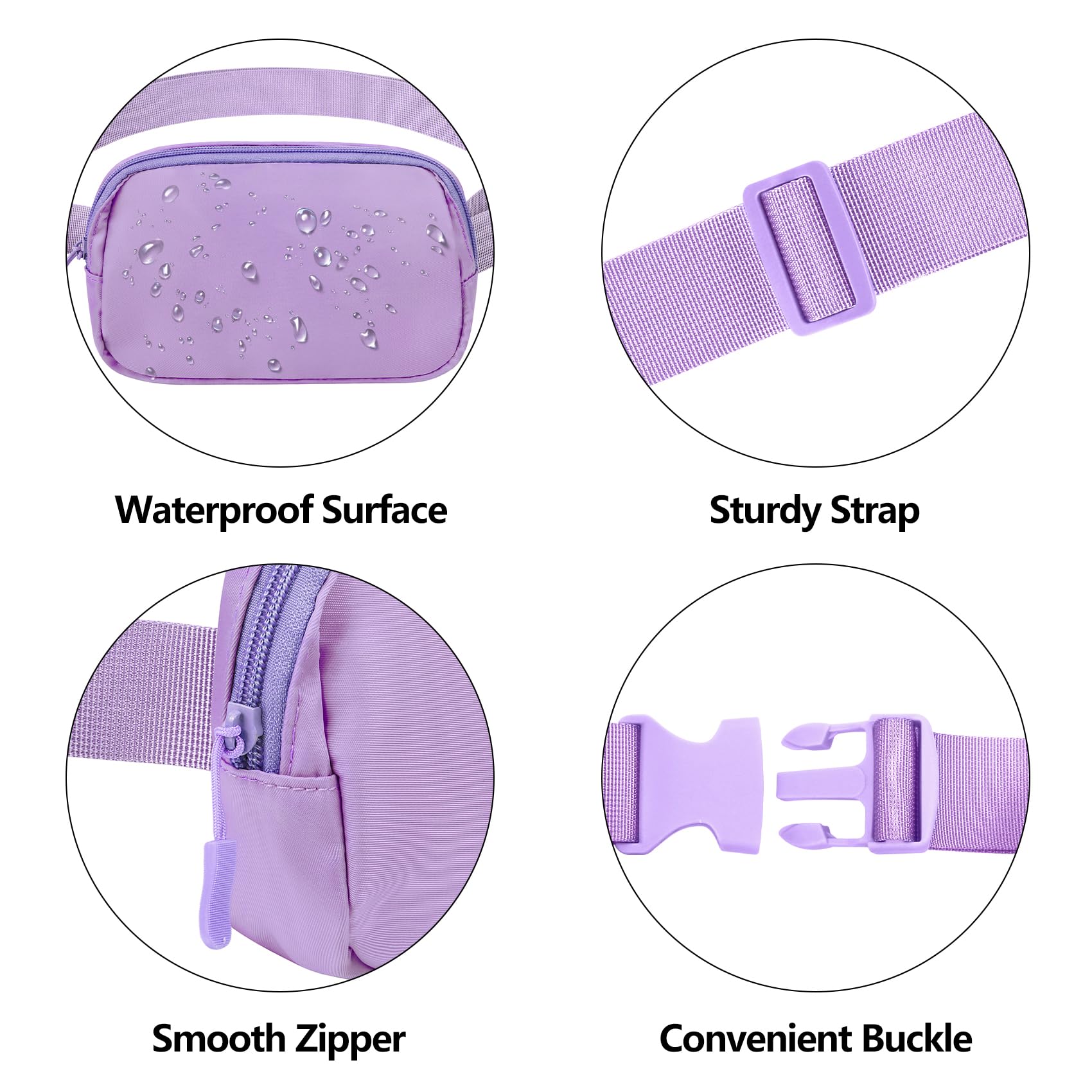 Adjustable Fanny Pack Crossbody Bag for Women & Men - Light Purple Belt Bag for Hiking, Running, Workout & Travel - Hands-Free Waist Pack with Phone Pouch - Perfect for Outdoor Activities, Gym & Daily Use