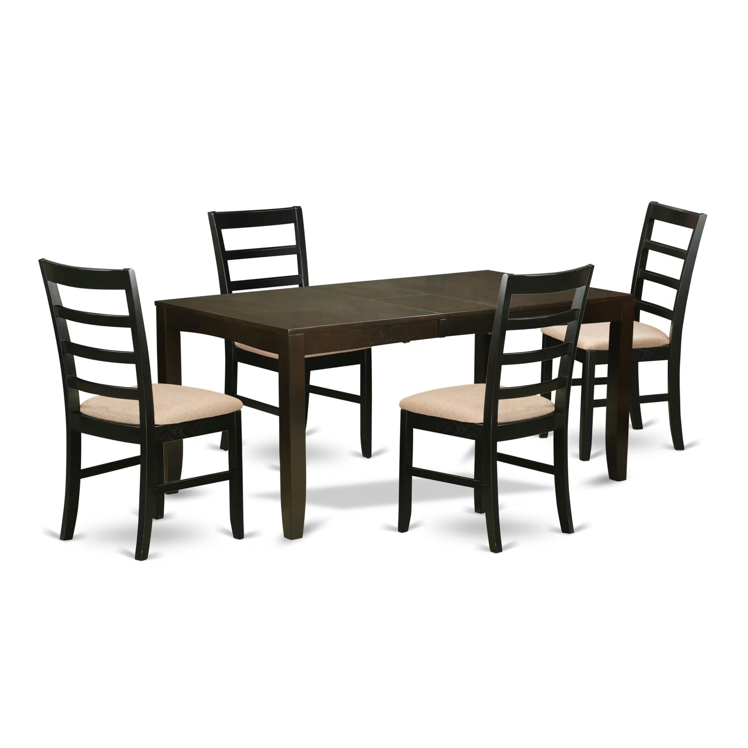 East West Furniture LYPF5-CAP-C Lynfield 5-Piece Kitchen Dining Set for 4 - 36x66 Inch Rectangle Table with Butterfly Leaf Extension & 4 Linen Upholstered Chairs | Perfect for Small Spaces, Breakfast Nooks & Cozy Family Meals