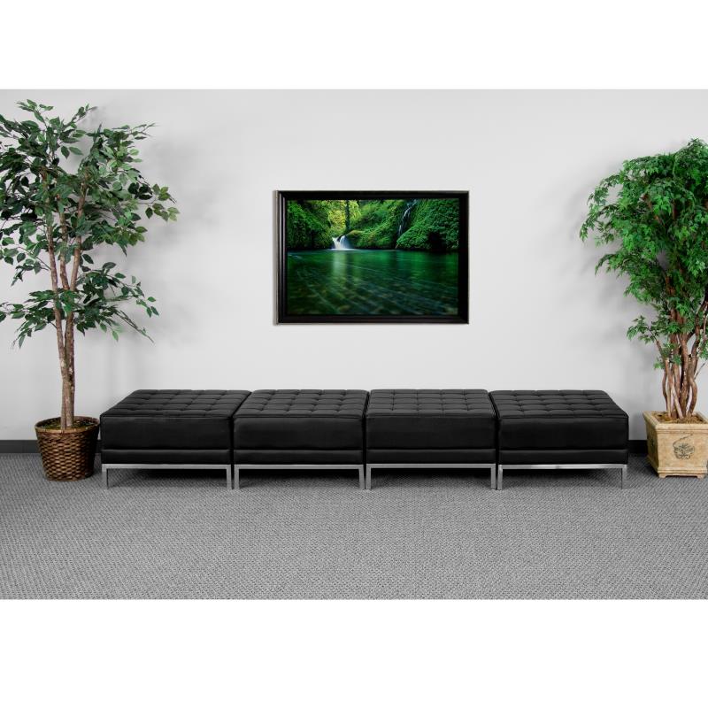FLASH HERCULES Imagination Series Black LeatherSoft Three-Seat Bench - Stylish and Comfortable for Living Room, Bedroom, or Entryway Decor