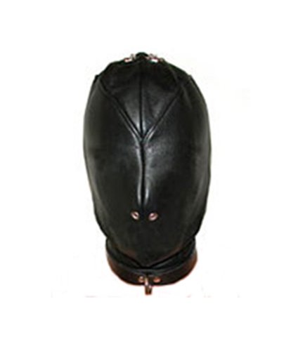 BDSM Leather Mask - Adjustable Bondage Hood & Blindfold for Sensory Deprivation, Adult Play, and Role-Playing Scenes