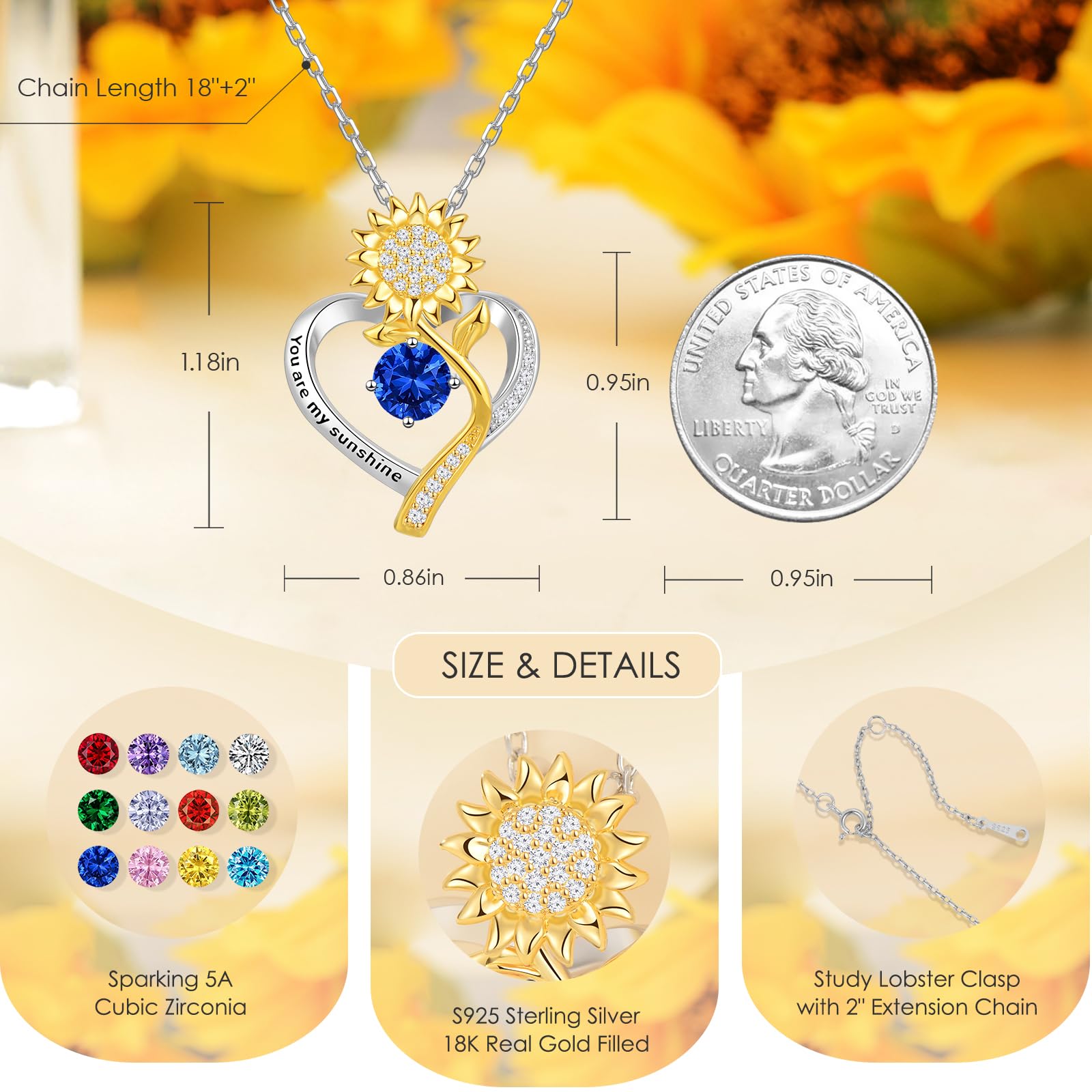 Sunflower Necklace for Women - Elegant Floral Jewelry Gift for Wife, Girlfriend, Her | Birthday, Anniversary, Wedding Present | Perfect for Everyday Wear, Date Night & Special Occasions
