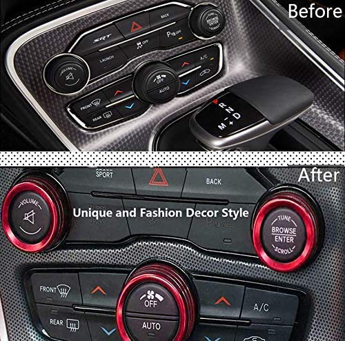 Billet Aluminum HVAC A/C Radio Tuner Knob Button Switch Trim Cover - Red Interior Accessories Compatible with Dodge Charger & Challenger (2015-2023) | Upgrade Your Car Decor for Enhanced Style & Comfort