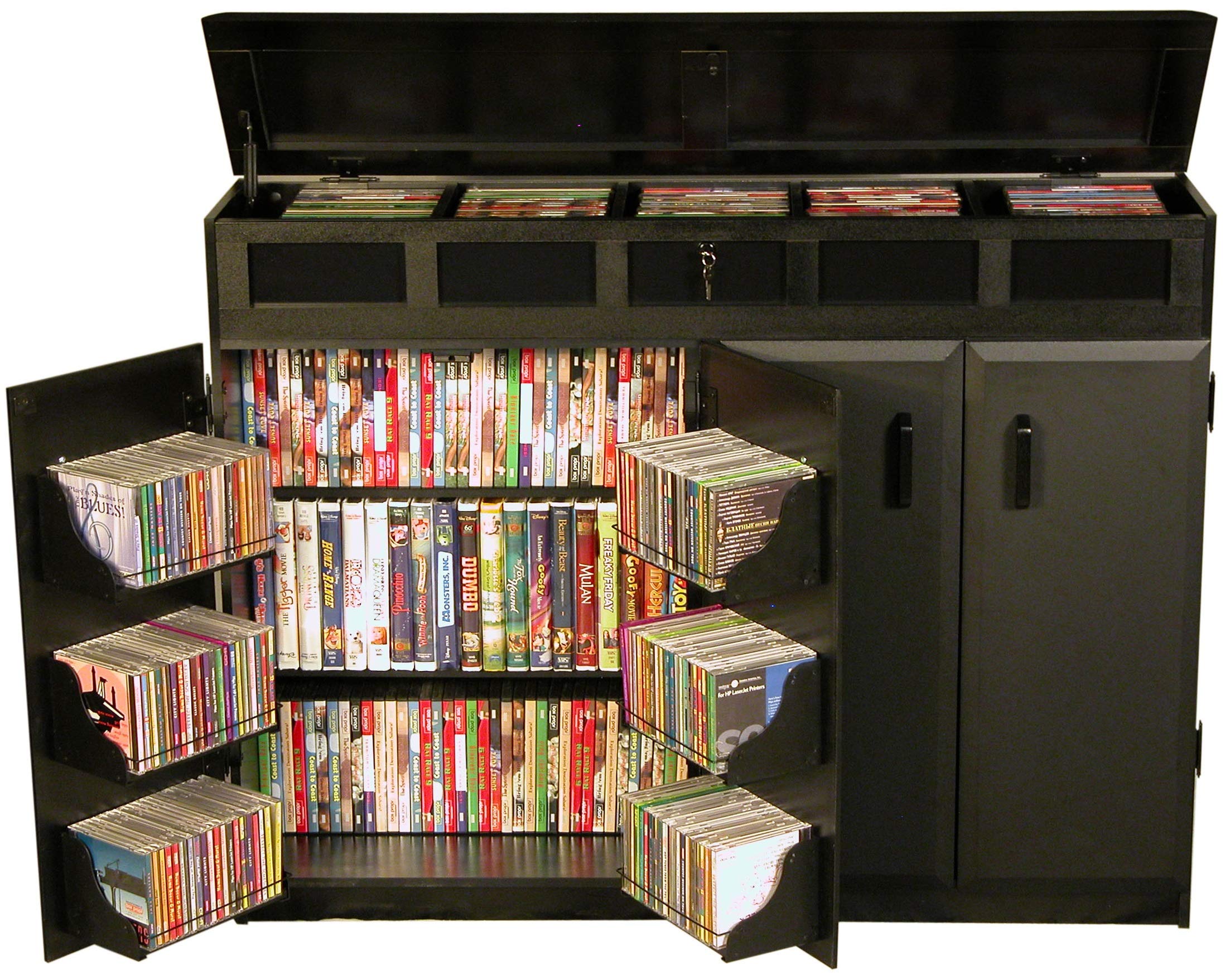Venture Horizon Top Load Media Cabinet - Black Storage Organizer for DVDs, CDs & Electronics - Perfect for Living Room, Home Theater & Office Organization