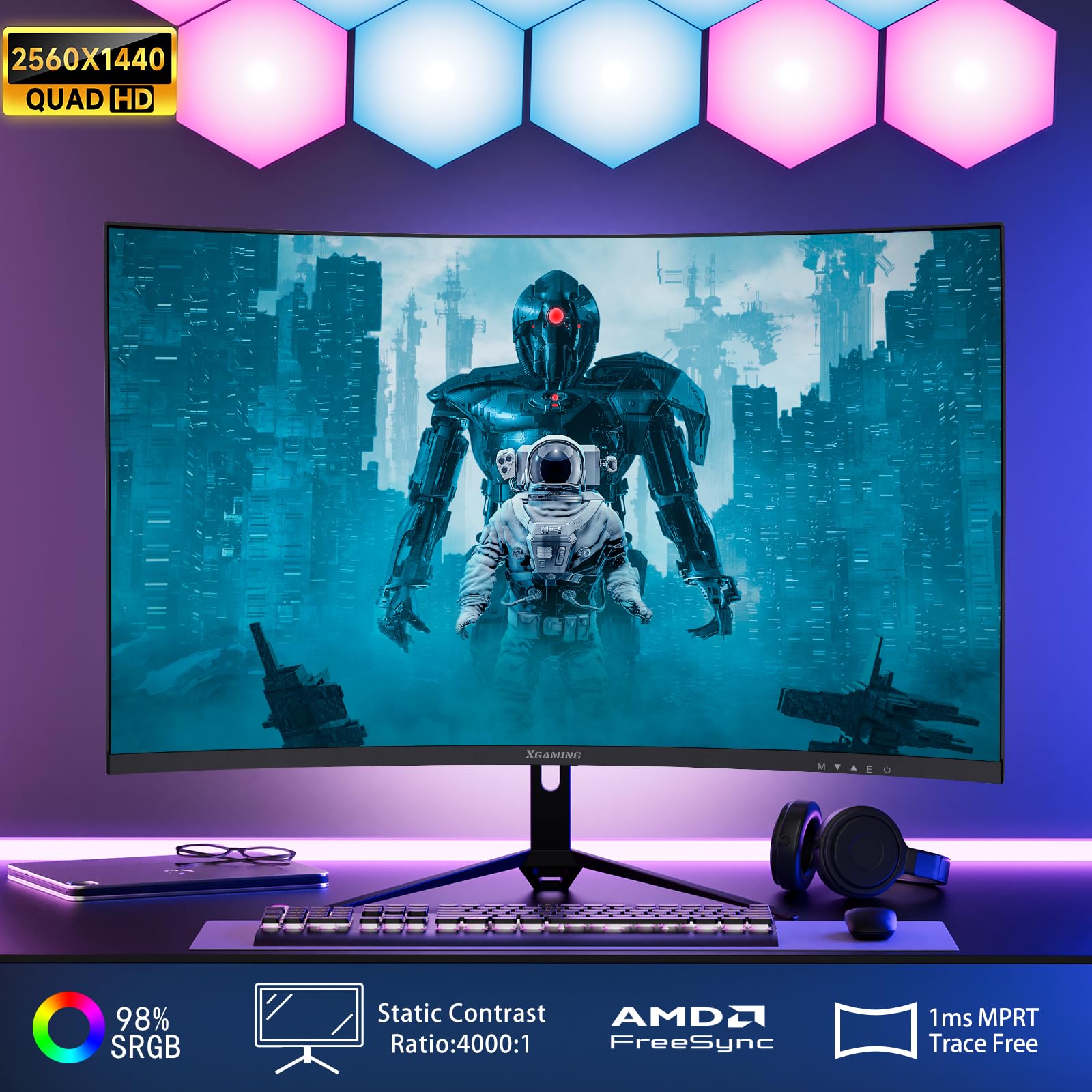 XGaming 27-Inch Curved Gaming Monitor - 165Hz, QHD 2560×1440P, 1500R Curvature, 1ms MPRT, AMD FreeSync, HDR, Eye Care, VESA Mount, DisplayPort & HDMI - Perfect for Competitive Gaming & Immersive Entertainment