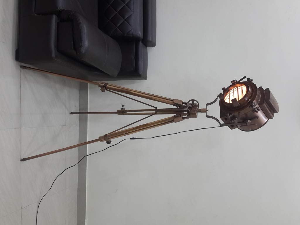 Vintage Nautical Hollywood Spotlight Floor Lamp with Tripod - Rustic Industrial Office & Home Decor - Perfect for Living Room, Study, or Theater Lighting - Unique Gift Idea