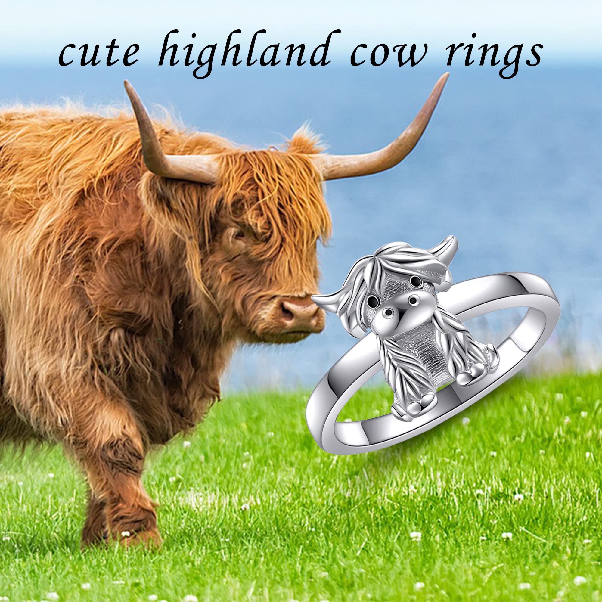 Sterling Silver Highland Cow Ring for Women - Cute Animal Jewelry Gift for Daughter, Girls (Perfect for Birthday, Christmas & Everyday Wear)