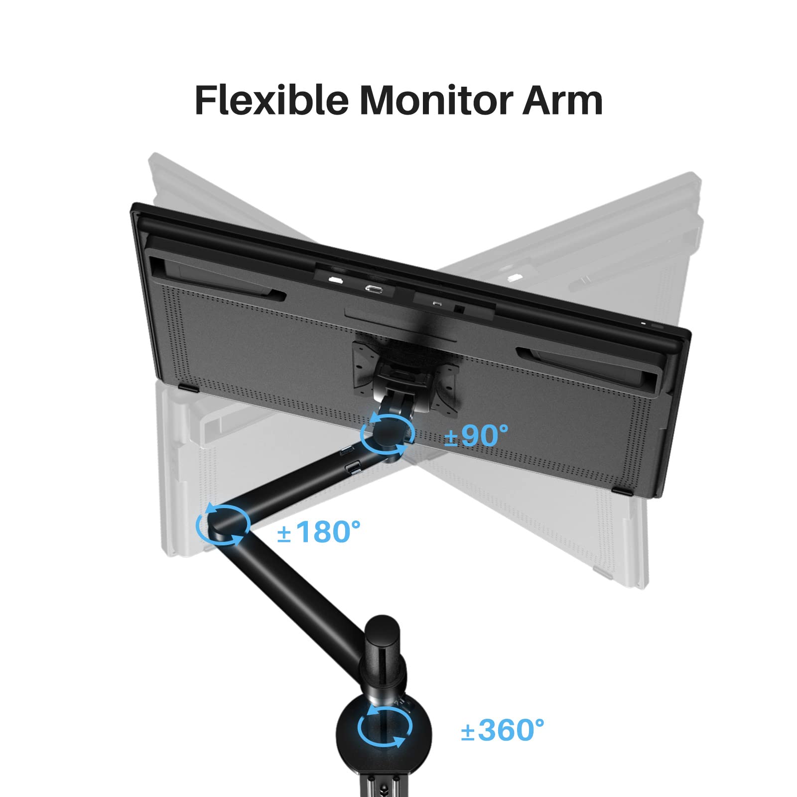 HUION ST410 Single Monitor Arm - Heavy Duty Adjustable Desk Mount with C-Clamp/Grommet, Full Motion VESA Bracket for 13-32 Inch Screens up to 17.6lbs - Perfect for Home Office, Gaming & Workspace Setup