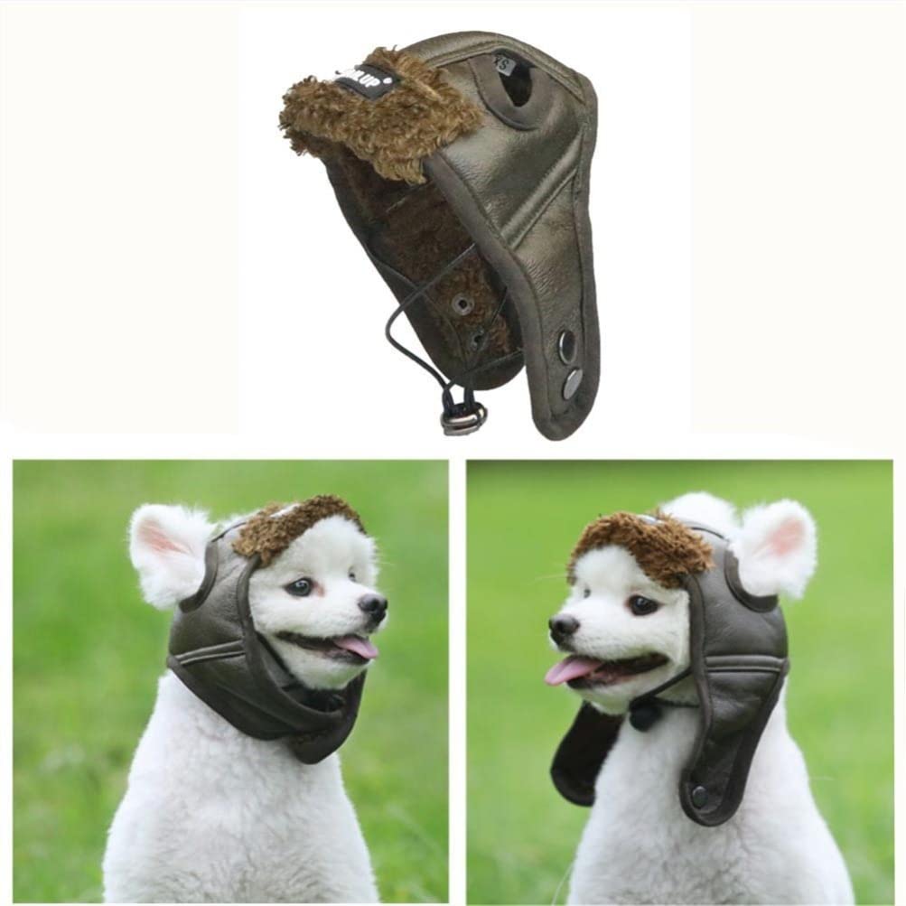 PU Leather Dog Pilot Hat - Winter Costume & Creative Makeup Cap for Small Medium Dogs - Dark Brown Aviator Style Pet Accessory for Cold Weather & Photo Shoots