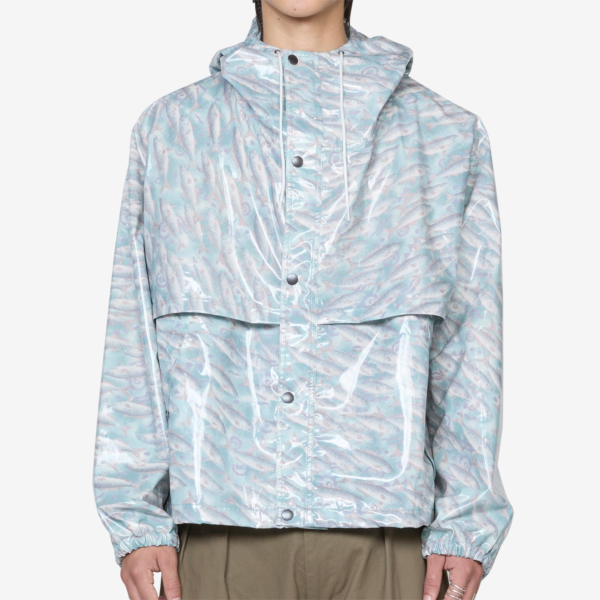 Men's 70D Nylon Cruiser Jacket with Waterproof Fish Print - Lightweight Windbreaker for Outdoor Fishing, Hiking & Casual Wear
