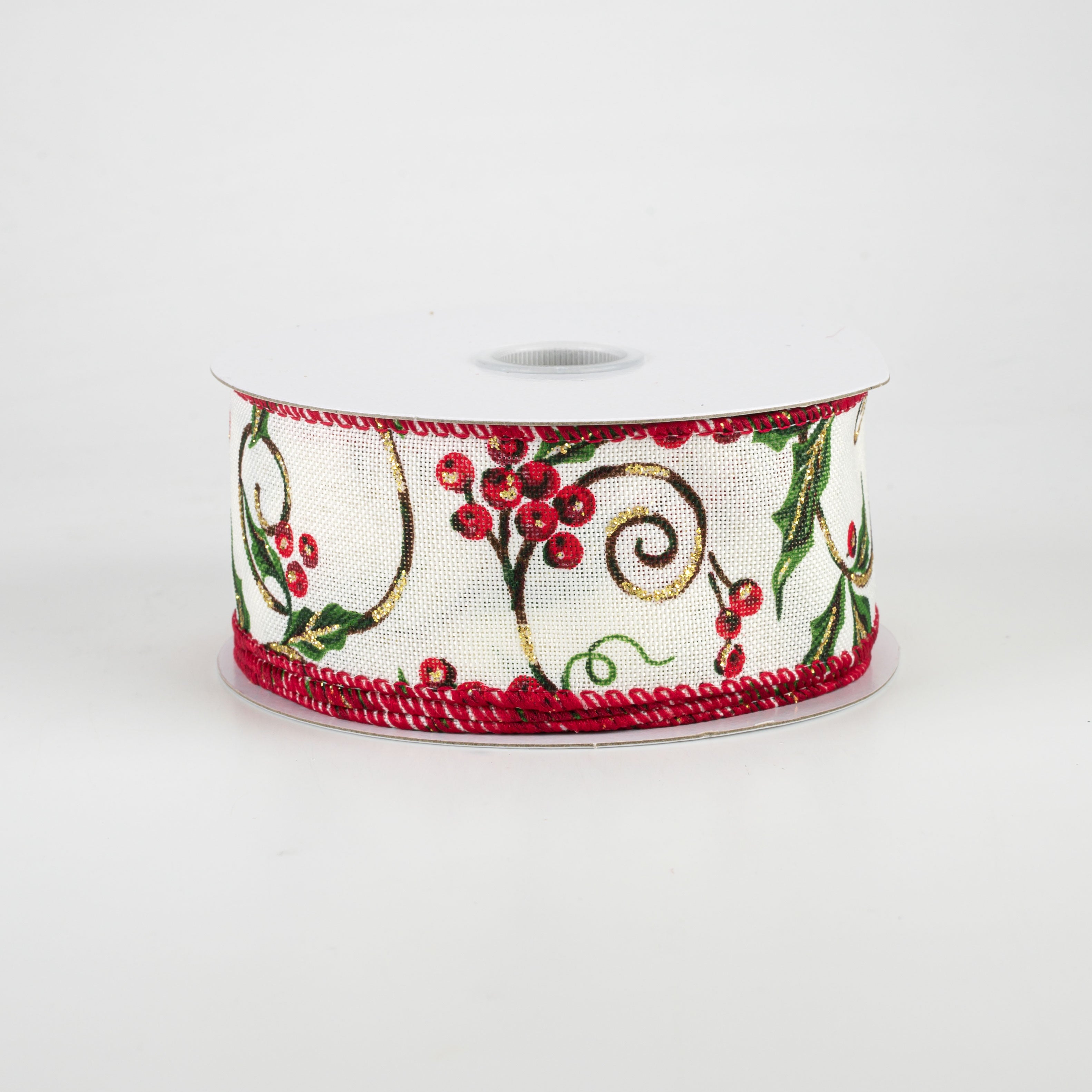 1.5 Inch Glittered Ironwork Berry Ribbon - 10 Yards Bulk Roll for Gift Wrapping, Holiday Decorations, DIY Crafts, and Wedding Party Favors