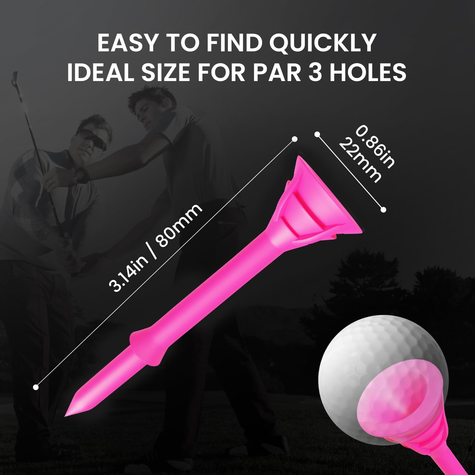 Unbreakable Pink Golf Tees Bulk Pack - 25/50 Reusable Plastic Golf Tees with Gift Box | Anti-Slip Big Cup Design Reduces Friction | Perfect for Outdoor Golf Training & Driving Range Practice