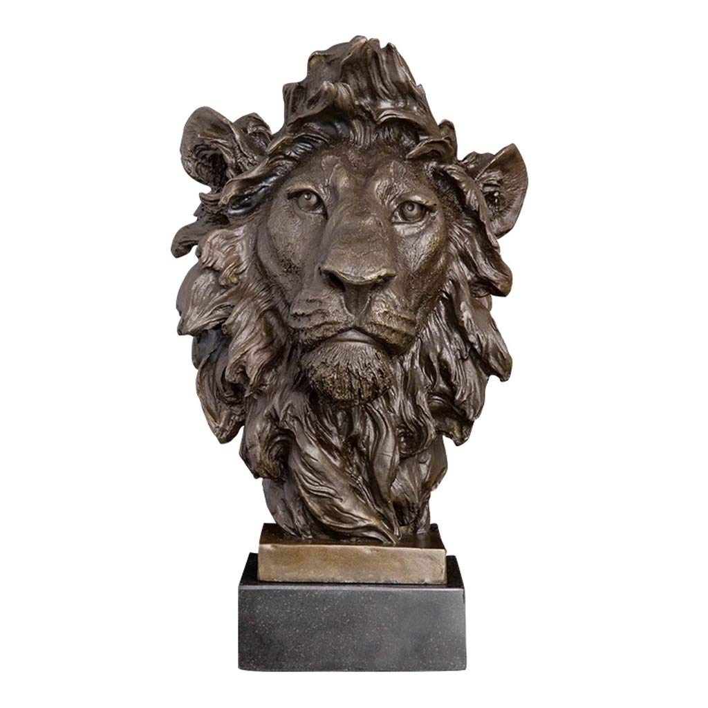 Lion Head Sculpture - Animal Bust Statue Figurine, Wildlife Decor, Copper Metal Art for Home & Office Desk Accessories - Perfect for Living Room, Study, or Gift Giving