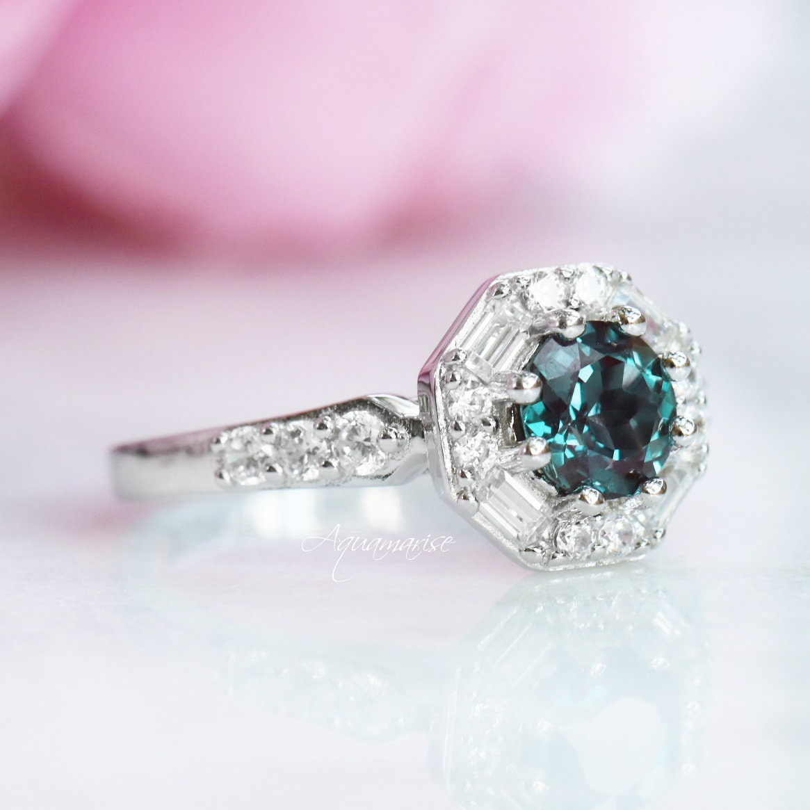 Hexagon Alexandrite Ring Sterling Silver - Genuine Alexandrite Gemstone, 925 Sterling Silver Jewelry for Women - Perfect for Engagement, Wedding, Anniversary Gifts & Everyday Wear