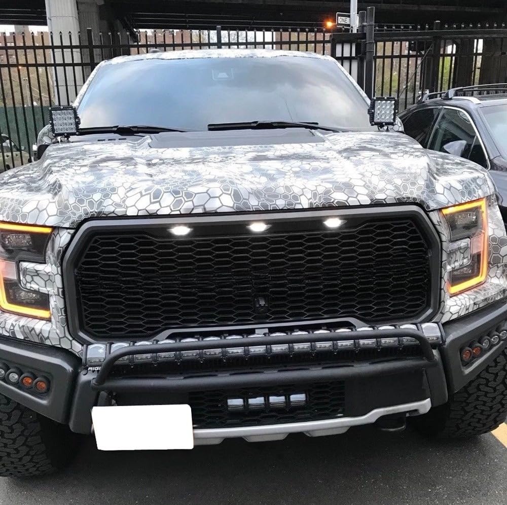 iJDMTOY 3pc Smoked Lens White LED Grille Running Lights for 2010-2014 & 2017-2020 Ford Raptor - 36 SMD LED Lights - Durable Off-Road Lighting for Trucks & Night Driving