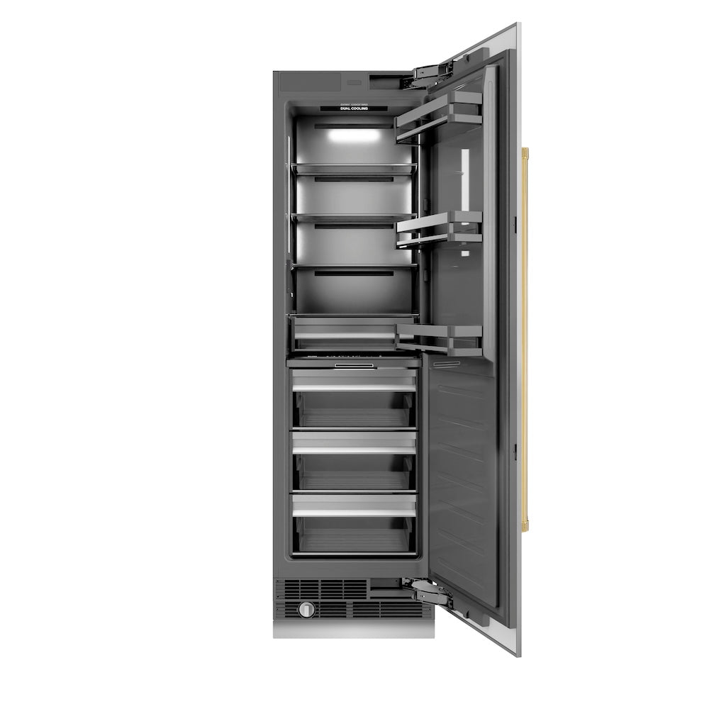 ZLINE Autograph Edition 24-Inch 12.5 cu ft Stainless Steel Column Refrigerator with Graphite Gray Interior & Polished Gold Accents - Perfect for Modern Kitchens, Open Floor Plans & Luxury Home Upgrades (RCRVZ 30424 G)