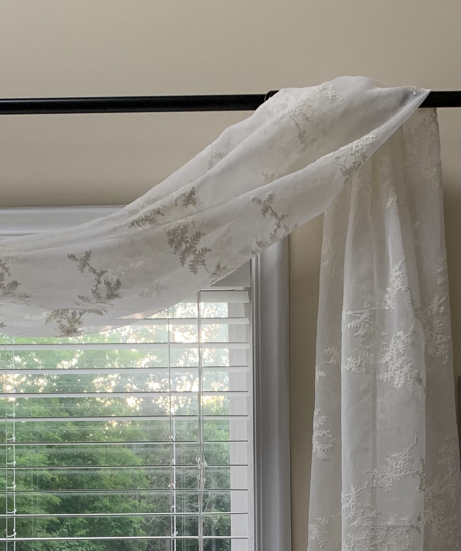 Embroidered Leaf White Window Scarf Valances - 39x144 Inches Elegant Curtain for Living Room & Bedroom - Perfect for Home Decor, Wedding, and Holiday Window Treatments