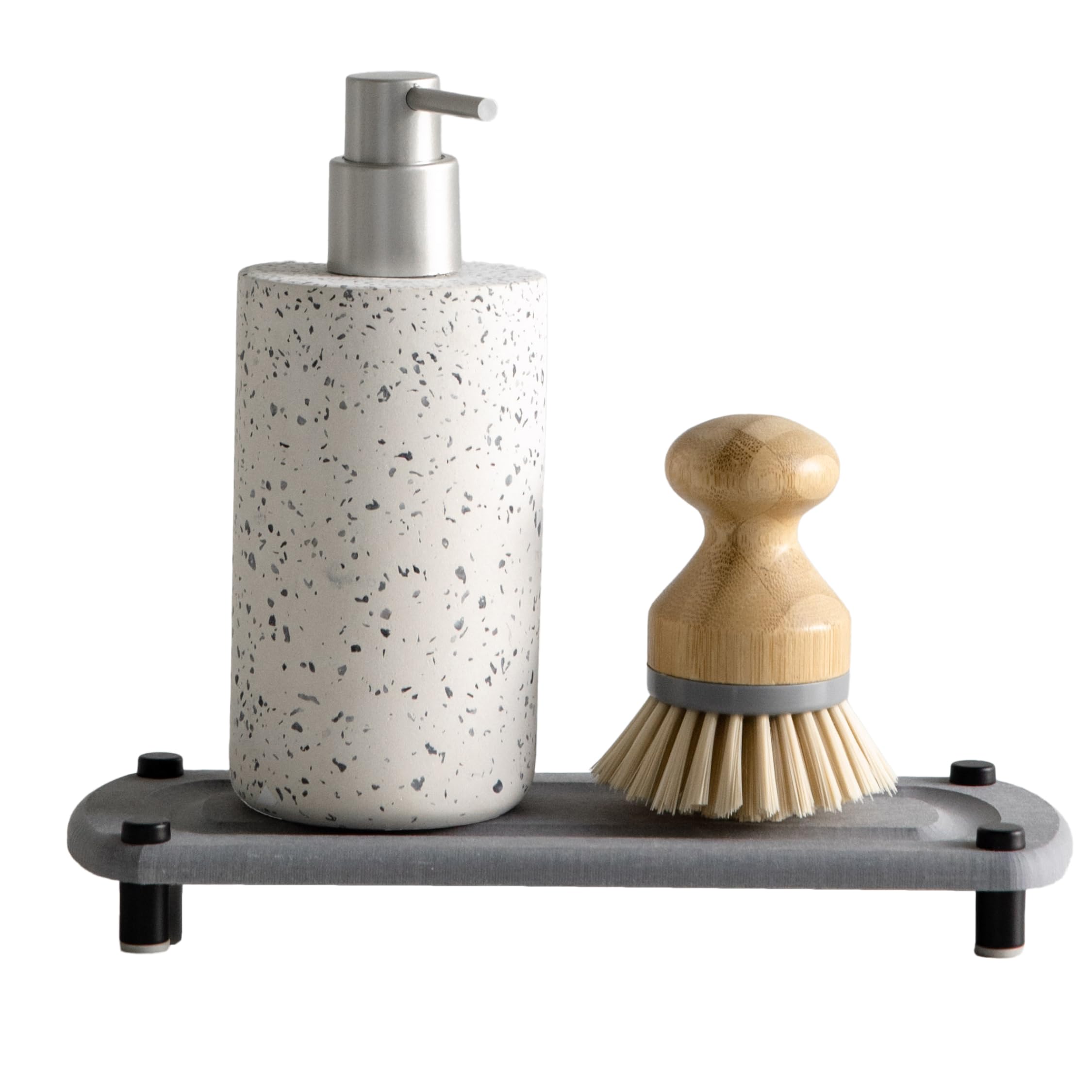 Dorai Home Sink Caddy – Water-Absorbing Natural Stone Tray for Kitchen Sink Organizer with Stainless Steel Feet | Fast-Drying Slate Soap Dish | Perfect for Bathroom, Kitchen & RV Sink Organization