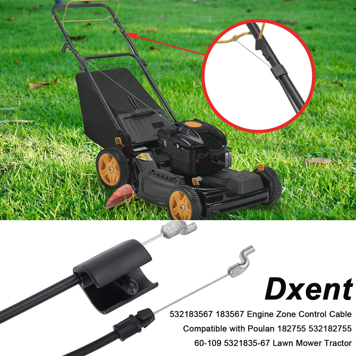 Poulan 182755 532182755 60-109 5321835-67 Engine Zone Control Cable Replacement for Lawn Mower Tractor - Safety Control Cable Parts for Smooth Operation & Easy Installation