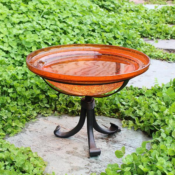 Handmade Mandarin Crackle Glass Birdbath Bowl - Outdoor Garden Decoration for Birds & Wildlife - Perfect for Patio, Yard & Backyard Bird Watching